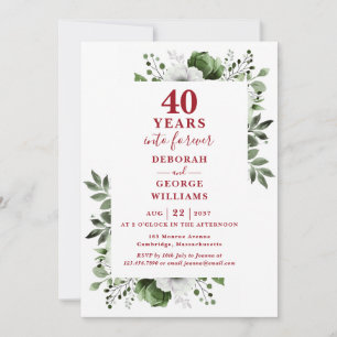 Invitation 40e anniversaire de mariage Monogramme floral de v