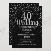 Invitation 40e anniversaire de mariage - Noir et argent (Devant / Derrière)