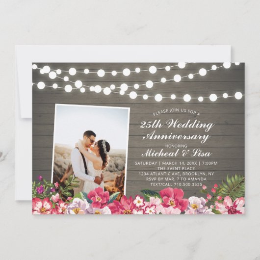 Invitation 40e anniversaire de mariage photo Bois rustique (Devant)