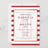 Invitation 40e anniversaire de mariage Rayure rubis Art déco  (Devant)