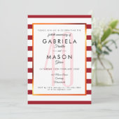 Invitation 40e anniversaire de mariage Rayure rubis Art déco  (Debout devant)