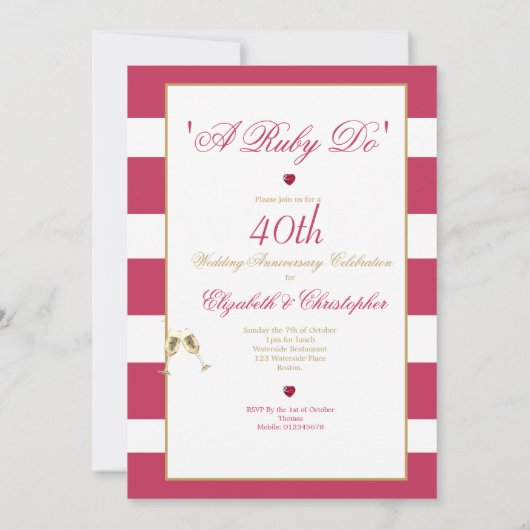 Invitation 40e anniversaire de Mariage Red Elegant A Ruby Do (Dos)