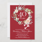Invitation 40e anniversaire de Mariage Rose Garland Ruby (Devant)