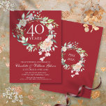 Invitation 40e anniversaire de Mariage Rose Garland Ruby<br><div class="desc">Doté d'une délicate guirlande florale d'aquarelle,  ce 40e anniversaire botanique chic peut être personnalisé avec vos informations spéciales d'anniversaire de rubis. Au verso,  une guirlande fleurie assortie encadre vos dates d'anniversaire dans un élégant texte blanc sur un arrière - plan de rubis. Conçu par Thisisnotme©</div>