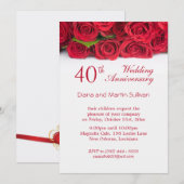 Invitation 40e anniversaire de mariage rose rouge élégant (Devant / Derrière)