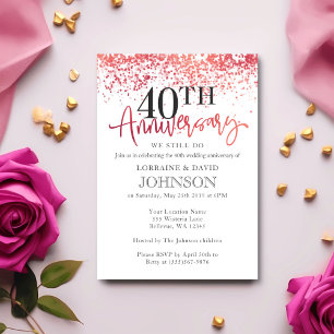 Invitation 40e anniversaire de mariage rose rouge pétillant