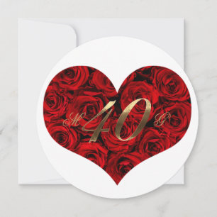 Invitation 40e anniversaire de mariage Roses rouges cœur Élég