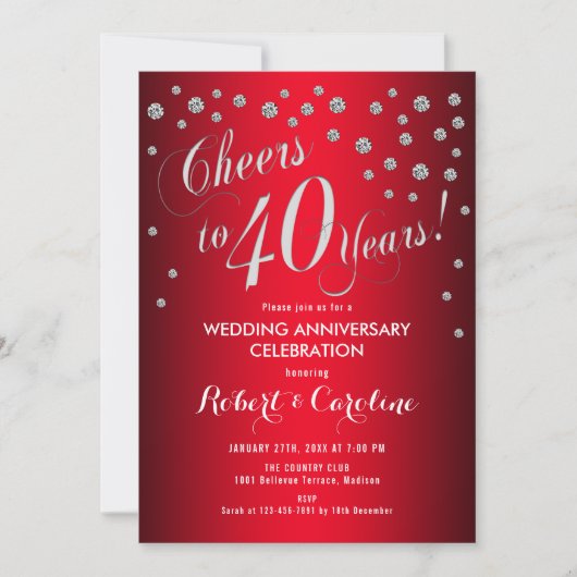 Invitation 40e anniversaire de mariage - Rouge & Argent (Devant)