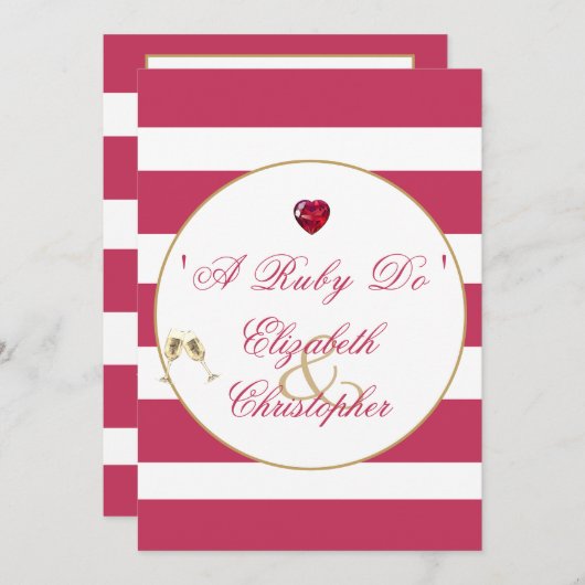 Invitation 40e Anniversaire de Mariage Rouge Élégant Un Rubis (Devant / Derrière)