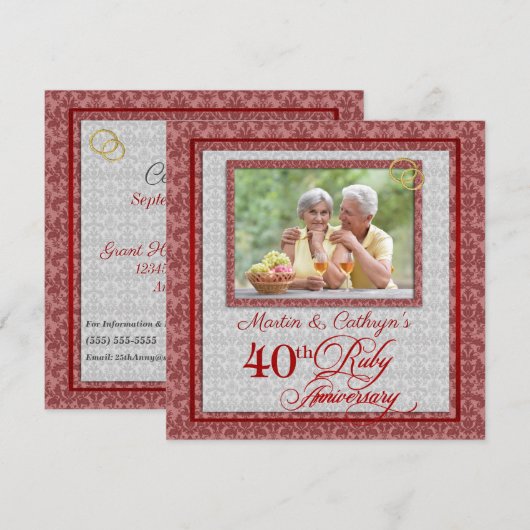 Invitation 40e anniversaire de mariage Rouge et Argent de Rub (Devant / Derrière)