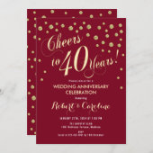 Invitation 40e anniversaire de mariage - Rouge & O (Devant / Derrière)