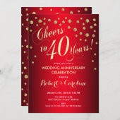 Invitation 40e anniversaire de mariage - Rouge & Or (Devant / Derrière)