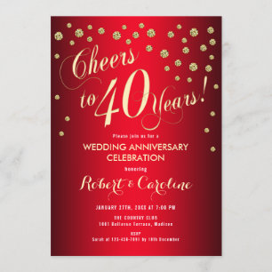 Invitation 40e anniversaire de mariage - Rouge & Or