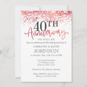 Invitation 40e anniversaire de mariage Rouge Rose Étincelant (Devant)