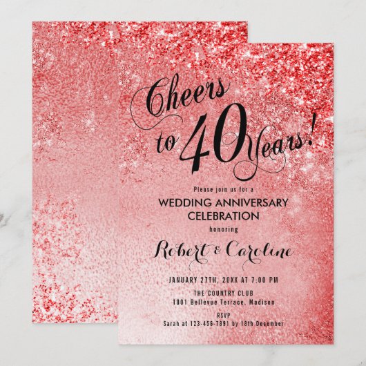 Invitation 40e anniversaire de mariage Rouge rubis (Devant / Derrière)