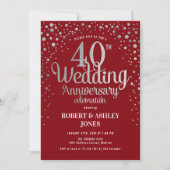 Invitation 40e anniversaire de mariage - Rouge rubis & Argent (Devant)