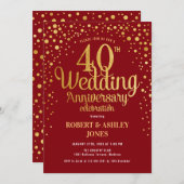 Invitation 40e anniversaire de mariage - Rouge rubis & Or (Devant / Derrière)