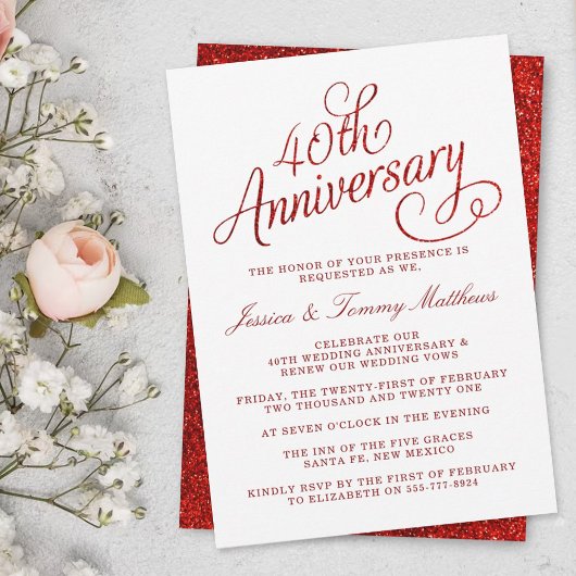 Invitation 40e anniversaire de mariage Rubis