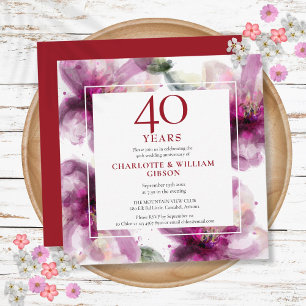 Invitation 40e Anniversaire de Mariage Rubis Aquarelle Floral