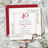 Invitation 40e anniversaire de mariage rubis aquarelle verdur