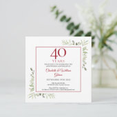Invitation 40e anniversaire de mariage rubis aquarelle verdur (Debout devant)