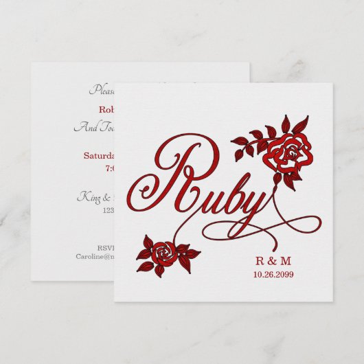 Invitation 40e anniversaire de mariage rubis avec date et ini (Devant / Derrière)