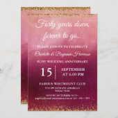 Invitation 40e anniversaire de mariage rubis avec paillettes (Devant / Derrière)