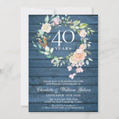 Invitation 40e anniversaire de mariage Rubis Bleu Floral Rust (Devant)