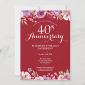 Invitation 40e anniversaire de mariage rubis chic floral camp (Devant)
