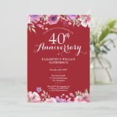 Invitation 40e anniversaire de mariage rubis chic floral camp (Debout devant)