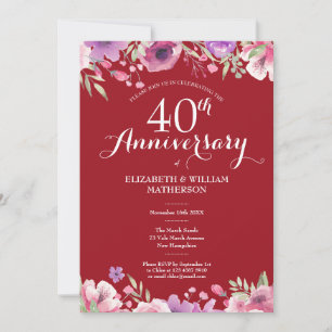 Invitation 40e anniversaire de mariage rubis Chic Floral Coun
