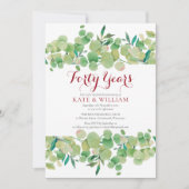 Invitation 40e anniversaire de mariage rubis Chic verdure  (Devant)