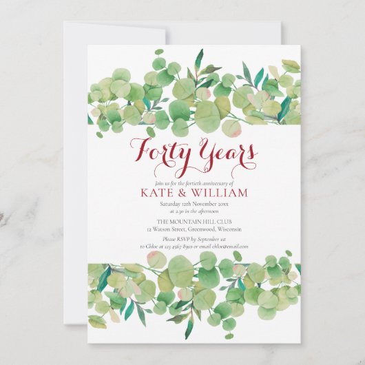 Invitation 40e anniversaire de mariage rubis Chic verdure  (Devant)
