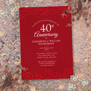 Invitation 40e anniversaire de mariage Rubis Cœurs Confettis 