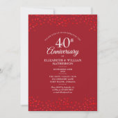 Invitation 40e Anniversaire de Mariage Rubis Cœurs Confettis  (Devant)