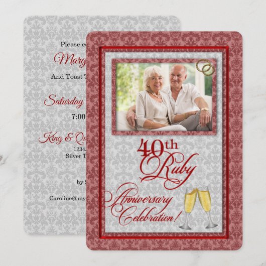 Invitation 40e anniversaire de mariage rubis Damask (Devant / Derrière)
