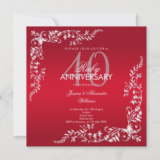 Invitation 40e anniversaire de mariage Rubis Decoration (Devant)
