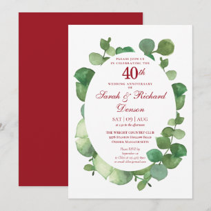 Invitation 40e Anniversaire de Mariage Rubis Eucalyptus Verdu