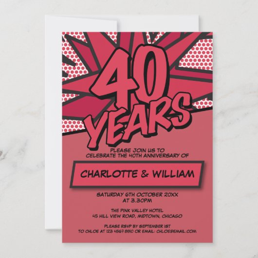 Invitation 40e anniversaire de mariage rubis Modern Fun (Devant)