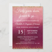 Invitation 40e anniversaire de mariage rubis paillettes dorée (Devant)