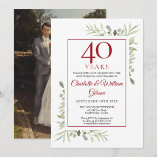 Invitation 40e anniversaire de mariage Rubis Photo de verdure