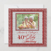 Invitation 40e anniversaire de mariage Rubis Rouge et Argent (Devant)