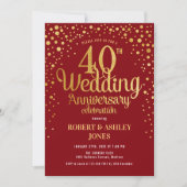 Invitation 40e anniversaire de mariage - Rubis Rouge & Or (Devant)