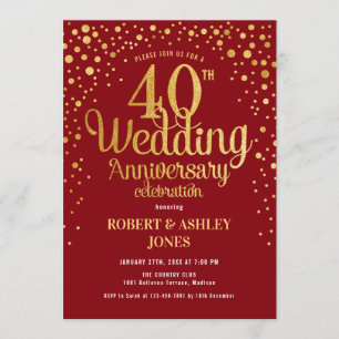 Invitation 40e anniversaire de mariage - Rubis Rouge & Or