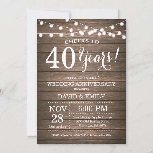 Invitation 40e anniversaire de mariage Rustique Bo (Devant)