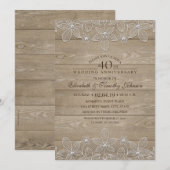 Invitation 40e anniversaire de mariage rustique bois dentelle (Devant / Derrière)