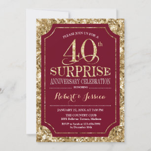 Invitation 40e anniversaire de Mariage surprise - Or rouge