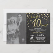 Invitation 40e Anniversaire de Mariage Tableau Noir et Or (Devant)