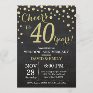 Invitation 40e Anniversaire de Mariage Tableau Noir et Or