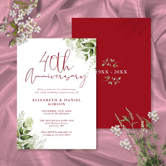 Invitation 40e Anniversaire de Mariage Verdure Script Ruby